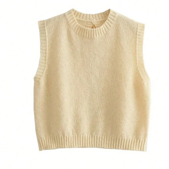 Apricot Casual Women's Fall Clothes Sleeveless Knitted Top - Picture 6 of 6